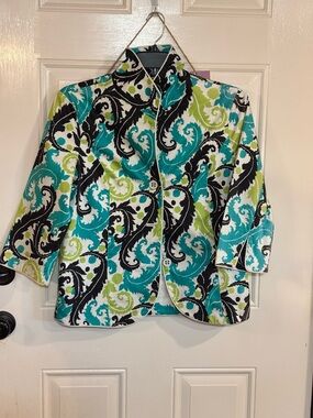 Trinity Teal, Lime & Black Swirl Print Blazer